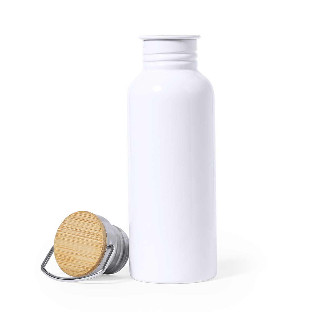 Personalisierte Edelstahl-Trinkflasche mit Bambusdeckel 700 ml 3 Botella de acero inoxidable personalizada 700 ml con el tapón de bambú desenroscado