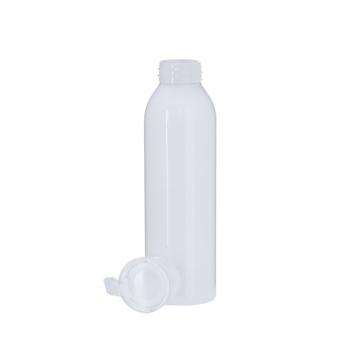 Personalisierte Aluminium-Trinkflasche mit Trageschlaufe 650 ml 4 Botella de aluminio personalizada 650 ml con el tapón translúcido desenroscado